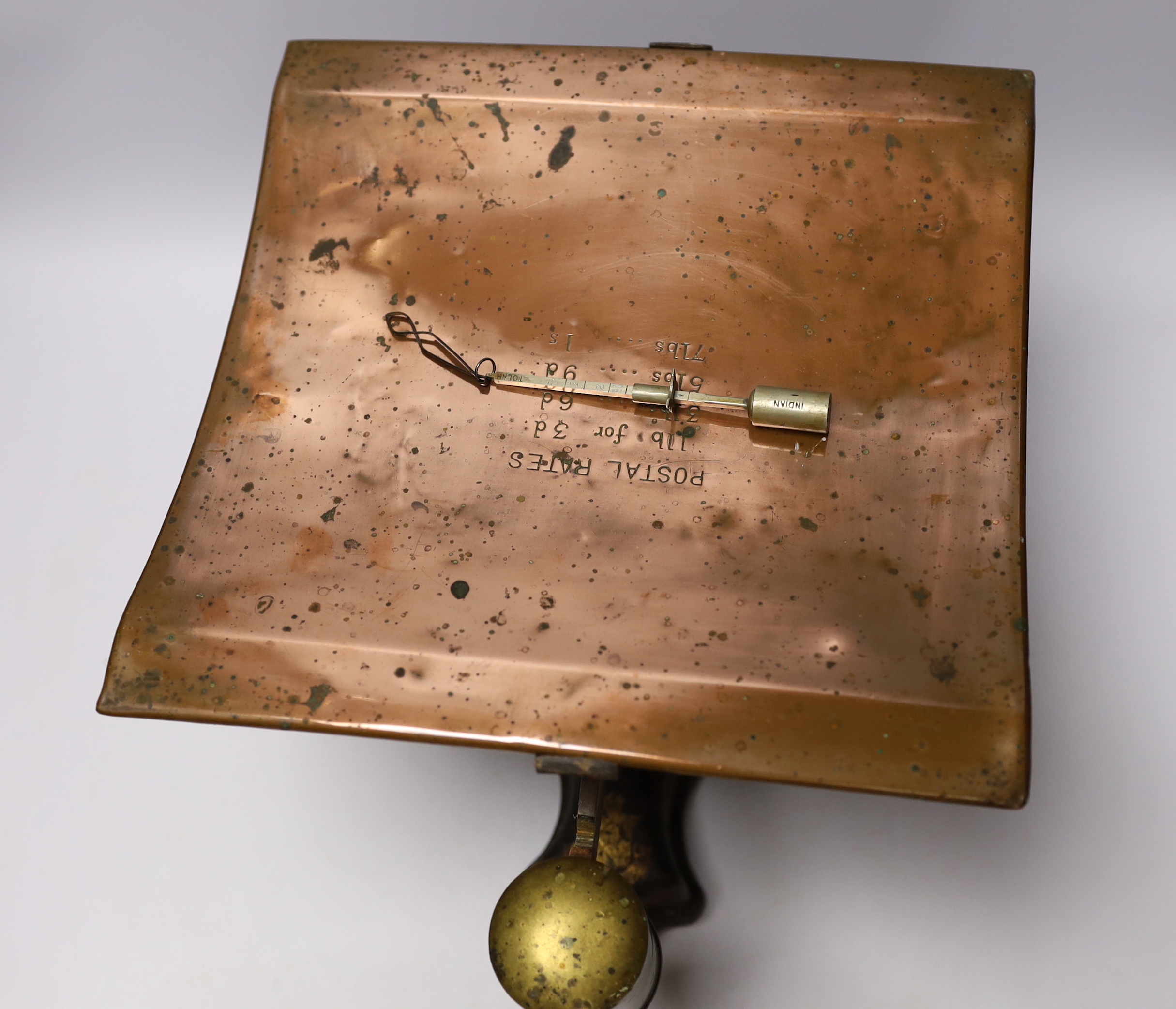 Five various postal scales, largest 55cm wide